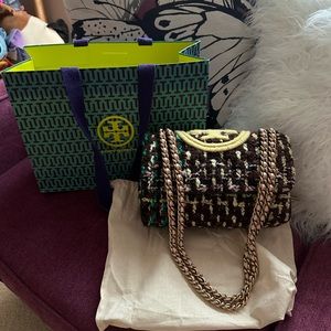 Tory Burch Fleming Soft Tweed Small Convertible Shoulder Bag